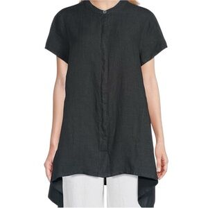 BRYN WALKER Willa Short Sleeve Linen Button Down Asymmetrical Tunic
